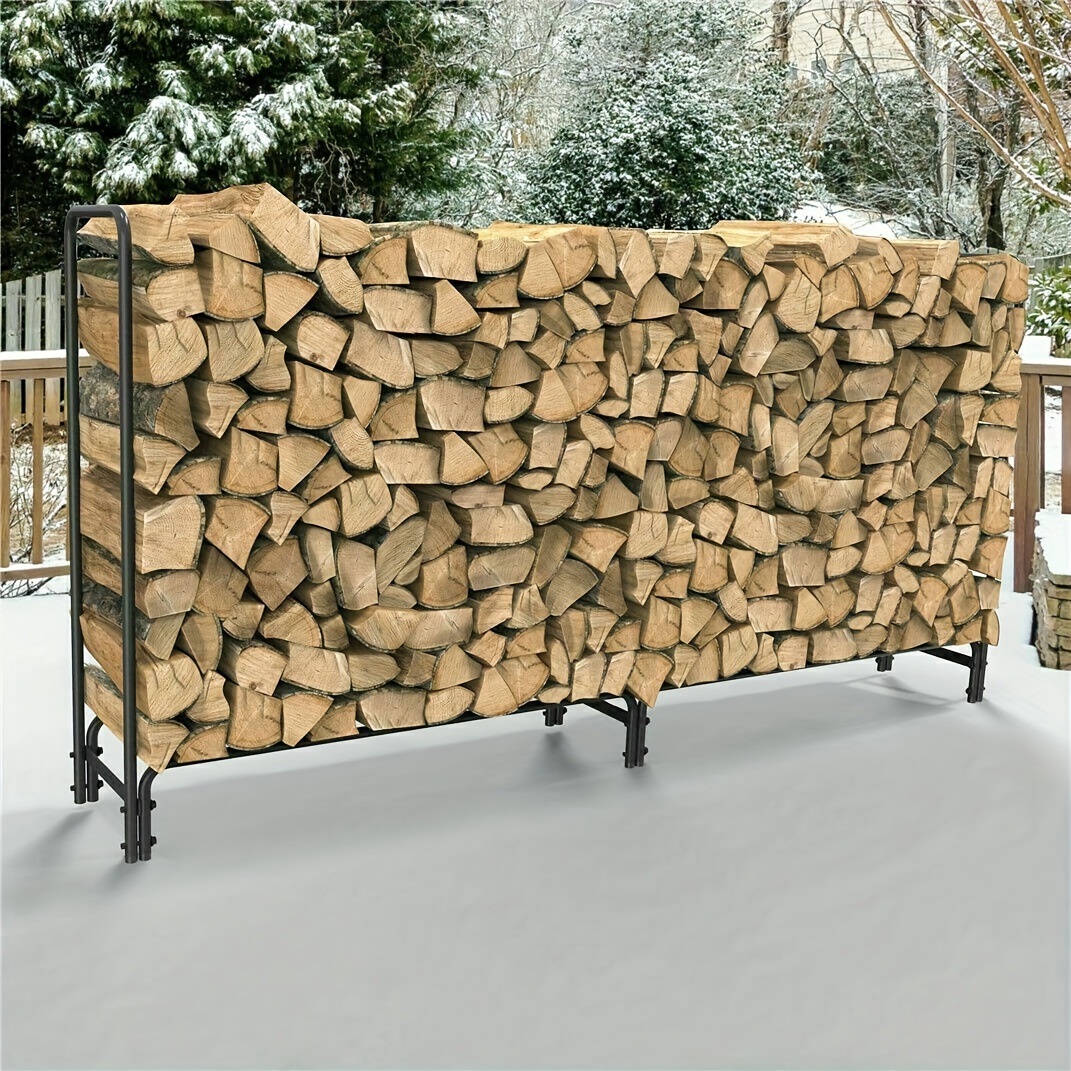 

8ft Outdoor Firewood Rack, Upgraded Heavy Duty Logs Stand Holder For Fireplace - Metal Lumber Storage Carrier Organizer