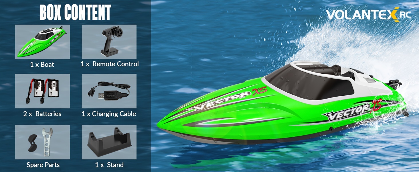 VOLANTEXRC RC Boat 20MPH Fast RC Boat for Adults 2.4Ghz Remote Control Boat for Pools And Lake with 2 Rechargeable Batteries Toys Gifts for Boys Girls Green