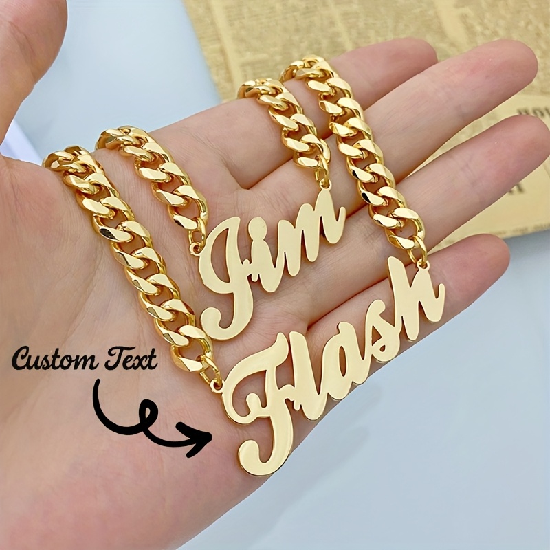 TEMU Customized Personalized Large Nameplate Necklace With A 7mm Chain, A Unique Jewelry Gift For Christmas Or Valentine's Day For Your Boyfriend,