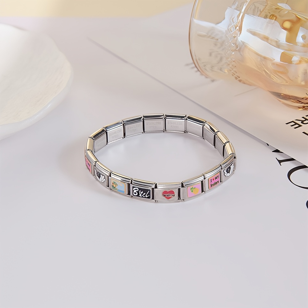 TEMU Italian Print Titanium Steel Bracelet For Women, Light Luxury High-end Non-fading Bracelet, Daily Versatile Anti-allergy Niche Jewelry Gift For