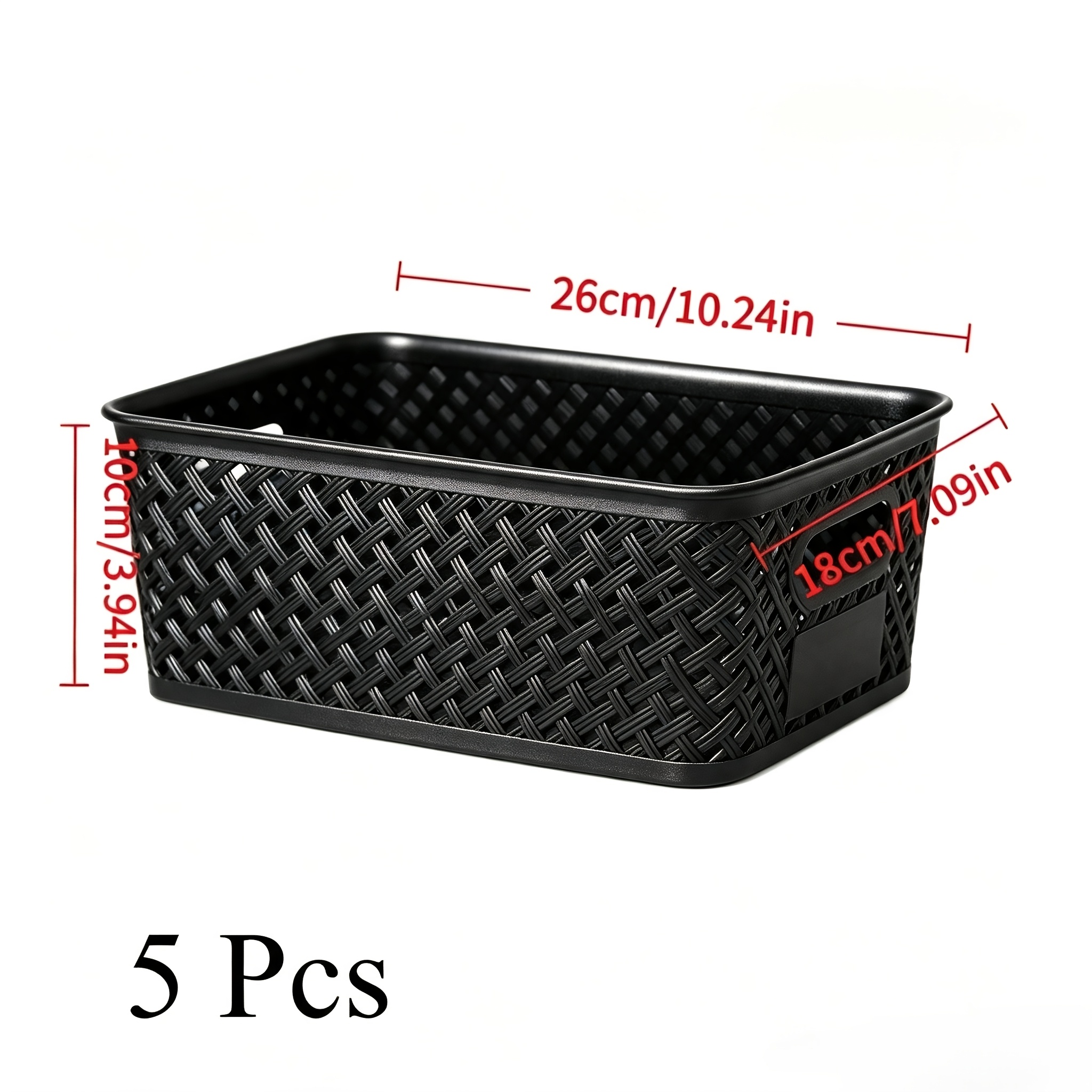 TEMU 5pcs Lidless Stackable Black Plastic Storage Baskets | Black Storage Organizer Boxes | Wardrobe, Drawer, And Desktop Storage Bins | Space-saving
