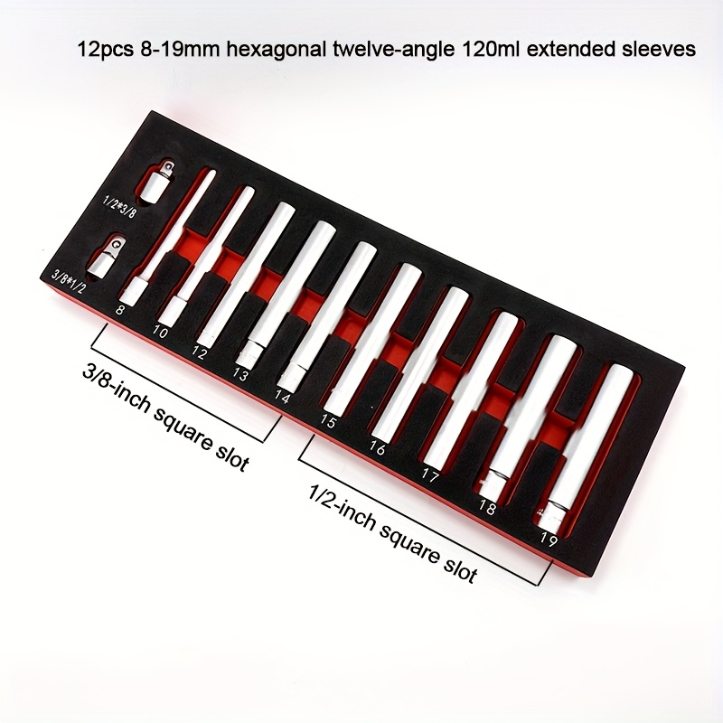TEMU 12pcs Set 120mm/4.72-inch Deep Insertion -flower Extended Socket Wrench Set 3/8-inch 1/2-inch Chrome-vanadium Steel Adapter Kit, Durable Manual