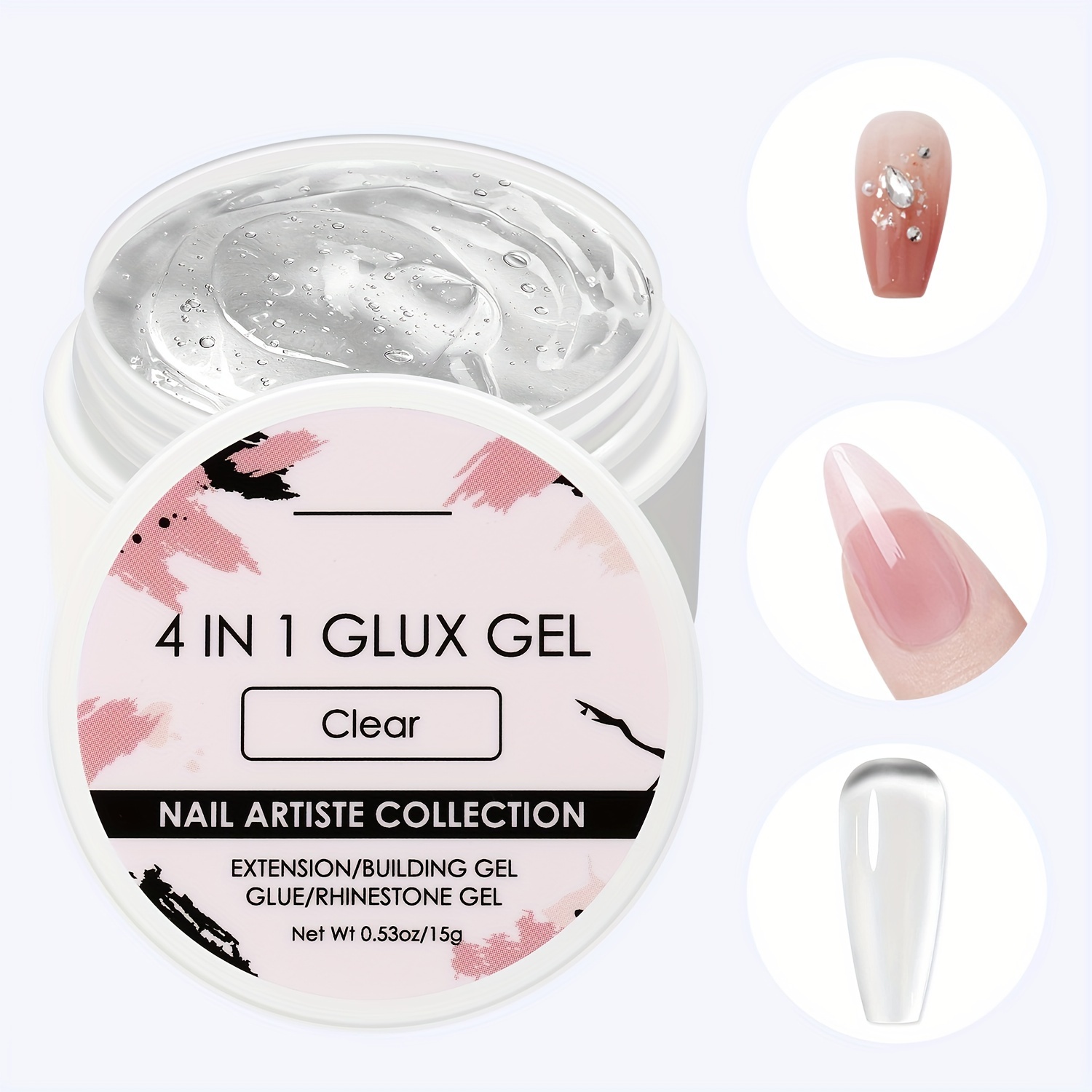 

15g 4 In 1 Solid Gel Clear Solid Nail Extension Gel Non-sticky Builder Gel Uv Nail Glue For Acrylic Nails Soft Gel Nails 3d Carving Hard Gel For Nail Art