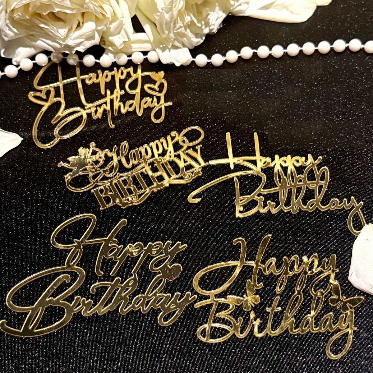 5pcs/set New Acrylic Happy Birthday Cake Side Ornaments Cake Decoration - Perfect For Decorating Cakes And Dessert Tables! Spring Gift