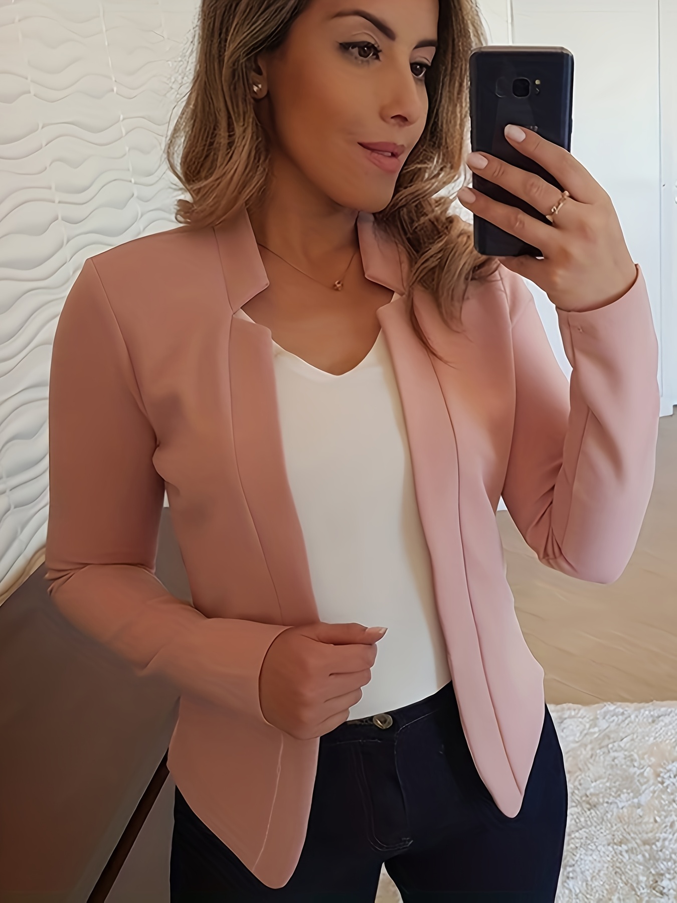 Women'S Lightweight Long Sleeve Casual Blazer - Solid Color Notch Lapel Jacket for Spring & Fall, Versatile Office & Casual Attire, Spring Outerwear, Sophisticated Style, Notch Lapel Design