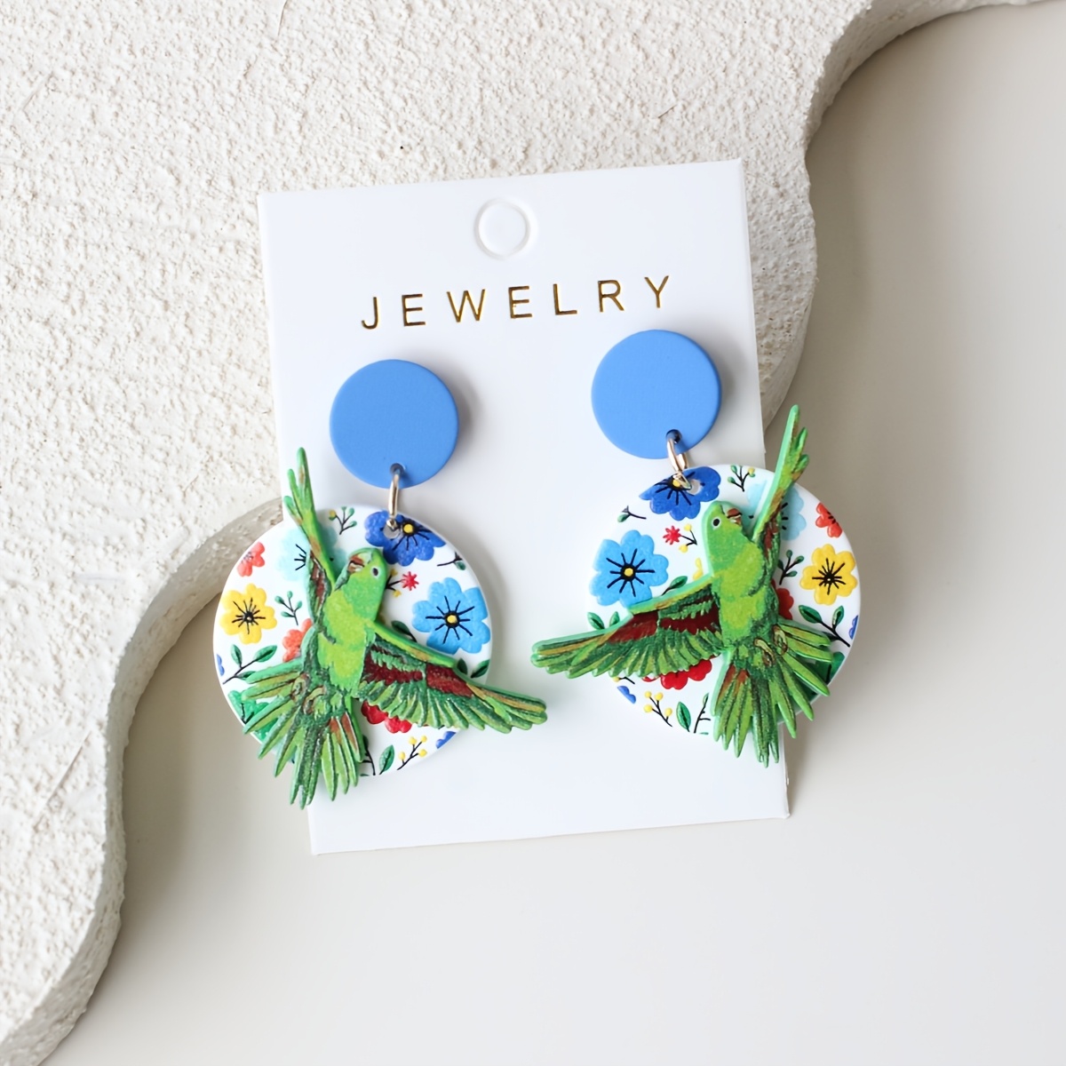 TEMU 1 Pair 3d Parrot Floral Classic Round Acrylic Women' Earrings, Seaside Vacation Elegant Cute Suitable For Parties, Celebrations, And Holiday