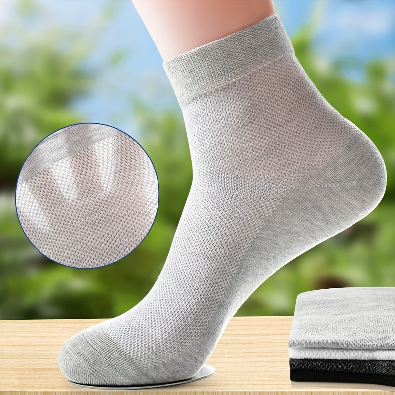 Image of 3 Pairs Of Men's Cotton Blend Deodorizing And Sweat Absorbing Mid Tube Socks, Comfortable Mesh Breathable Ultra-thin Socks, Suitable For Daily And Outdoor Wear In Summer For Men's Socks