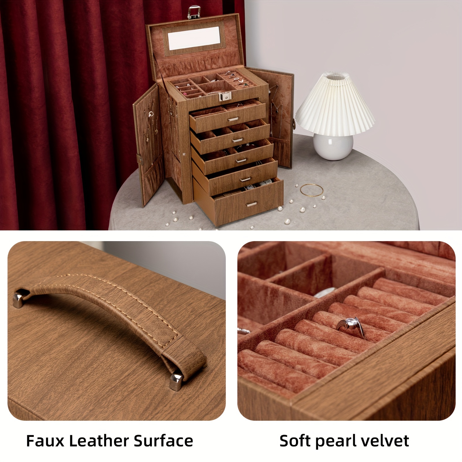   6 tier jewelry box jewelry case with 5 drawers large storage capacity with   lockable jewelry storage organizer gift for     Product details 9