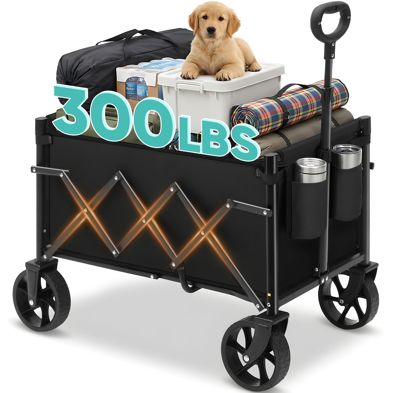 E-shop 300LBS klappbarer Handwagen, klappbarer Einkaufswagen, Schubkarre mit halbem Gewicht, klappbarer Einkaufswagen/Campingwagen mit