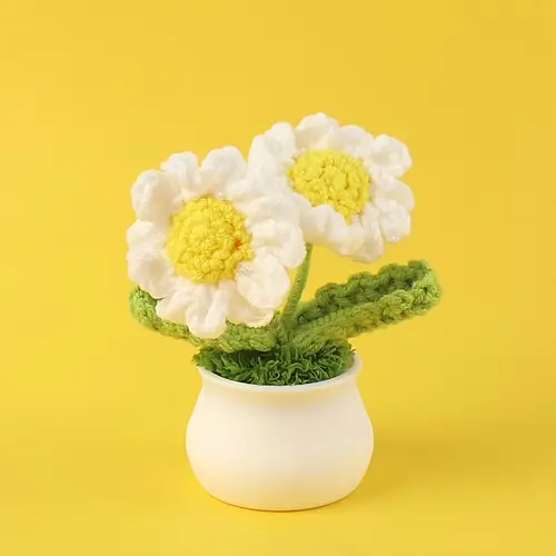 1pc finished knitted wool daisy potted plant simulated flower study desk decoration graduation season teachers day gift christmas gift