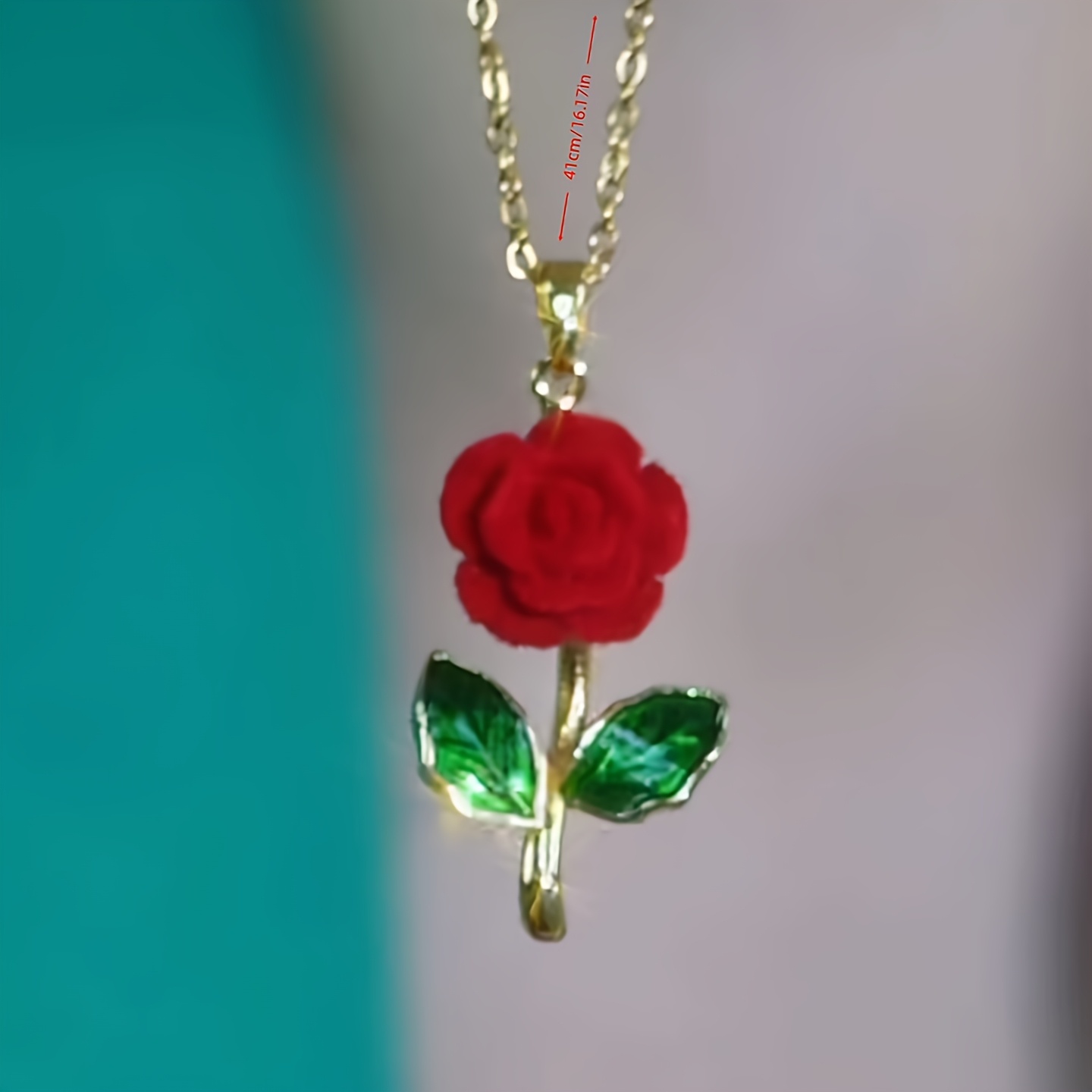 Women's Red Velvet Rose Pendant Necklace