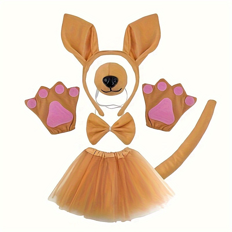 

6pcs Cute Kangaroo Costume Set - Plush Animal Headband & Accessories For Halloween, Christmas, Easter Cosplay - Parties, Bars, And Stage Performances