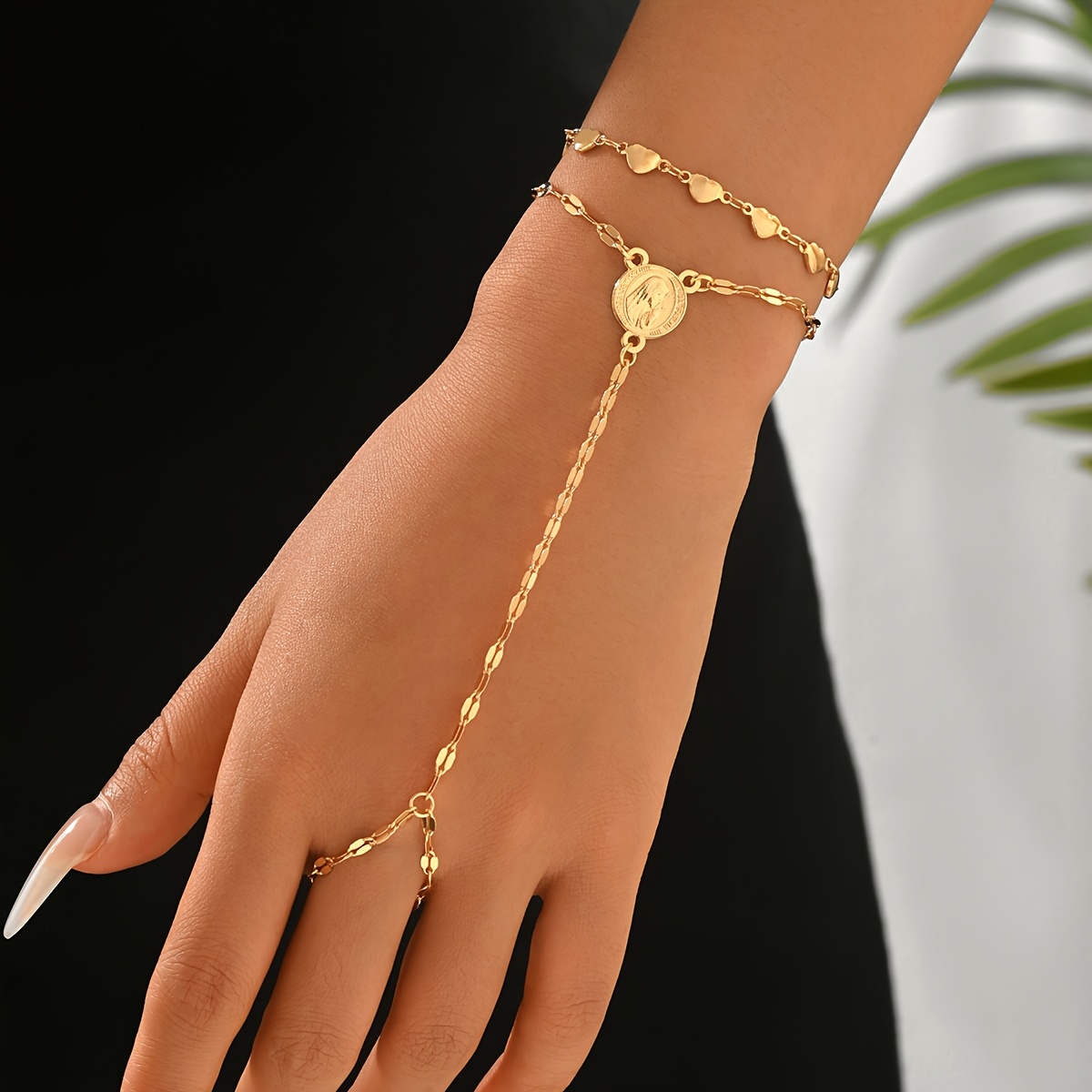 2pc Stylish Golden-Tone Stackable Heart Bracelets Set