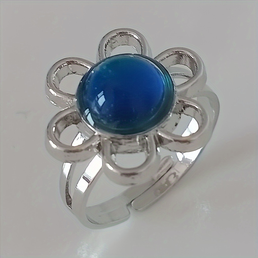 Sunflower Mood Ring Temperature Sensitive Changing Gemstone Alloy Band