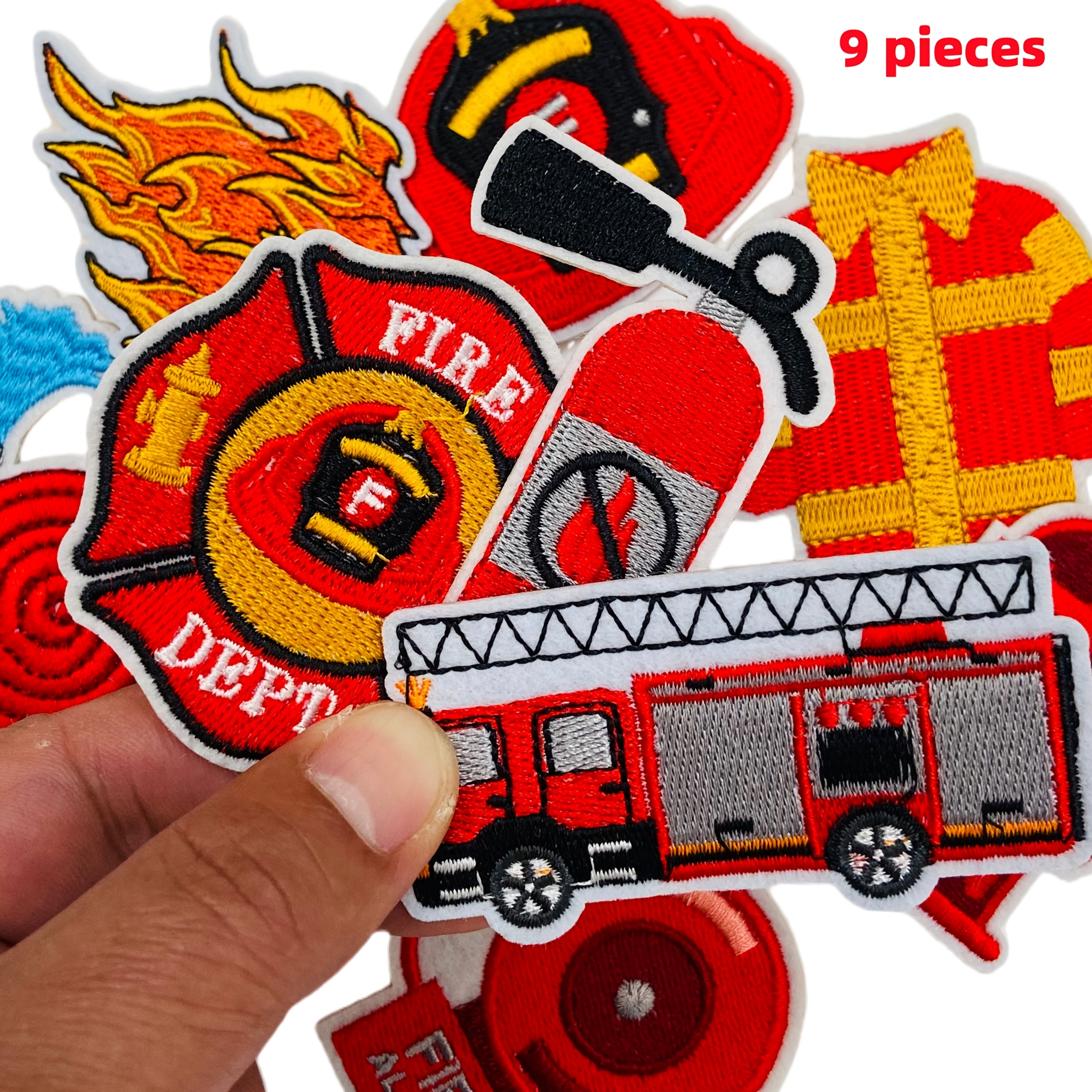 E-shop Neun interessante Aufbügler mit Feuerwehr-Thema, Stickerei-Patches, geeignet zum Aufbügeln oder Nähen als Zusatz für Jacken, Jeans, Schuhe, Hüte