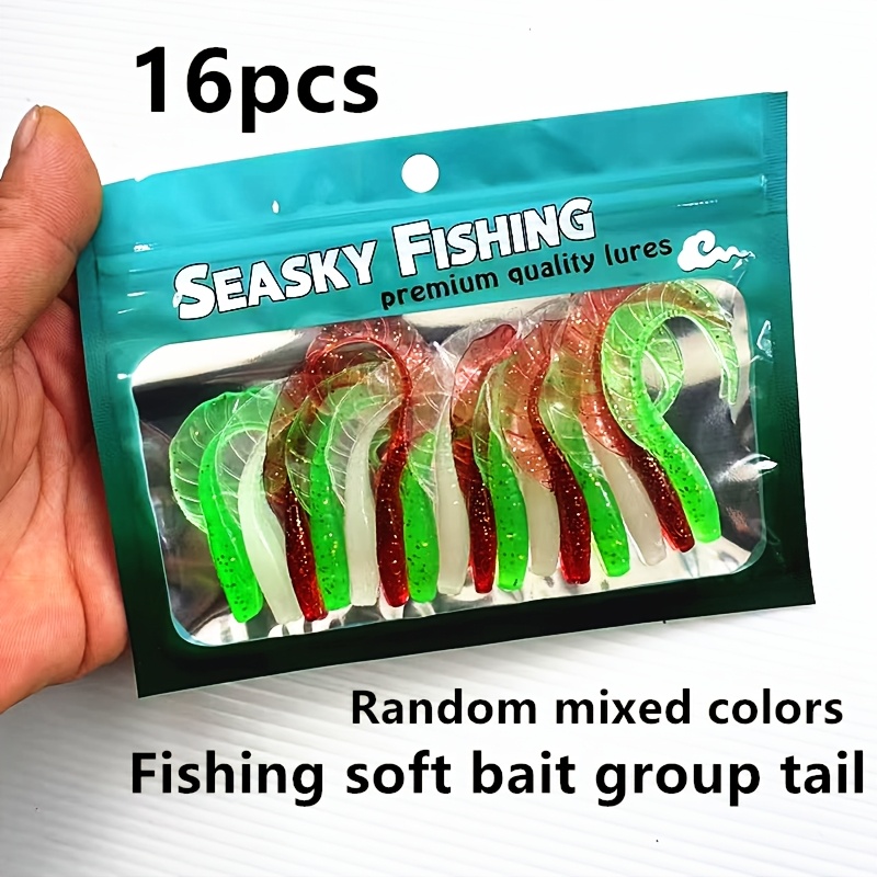 TEMU 16pcs Group Tail Soft Bait Tailed Sardine Model -in-dark Colored Bead Tailed Soft Worm, Random Colors, Bionic Bait Fake Bait Lure, Suitable For