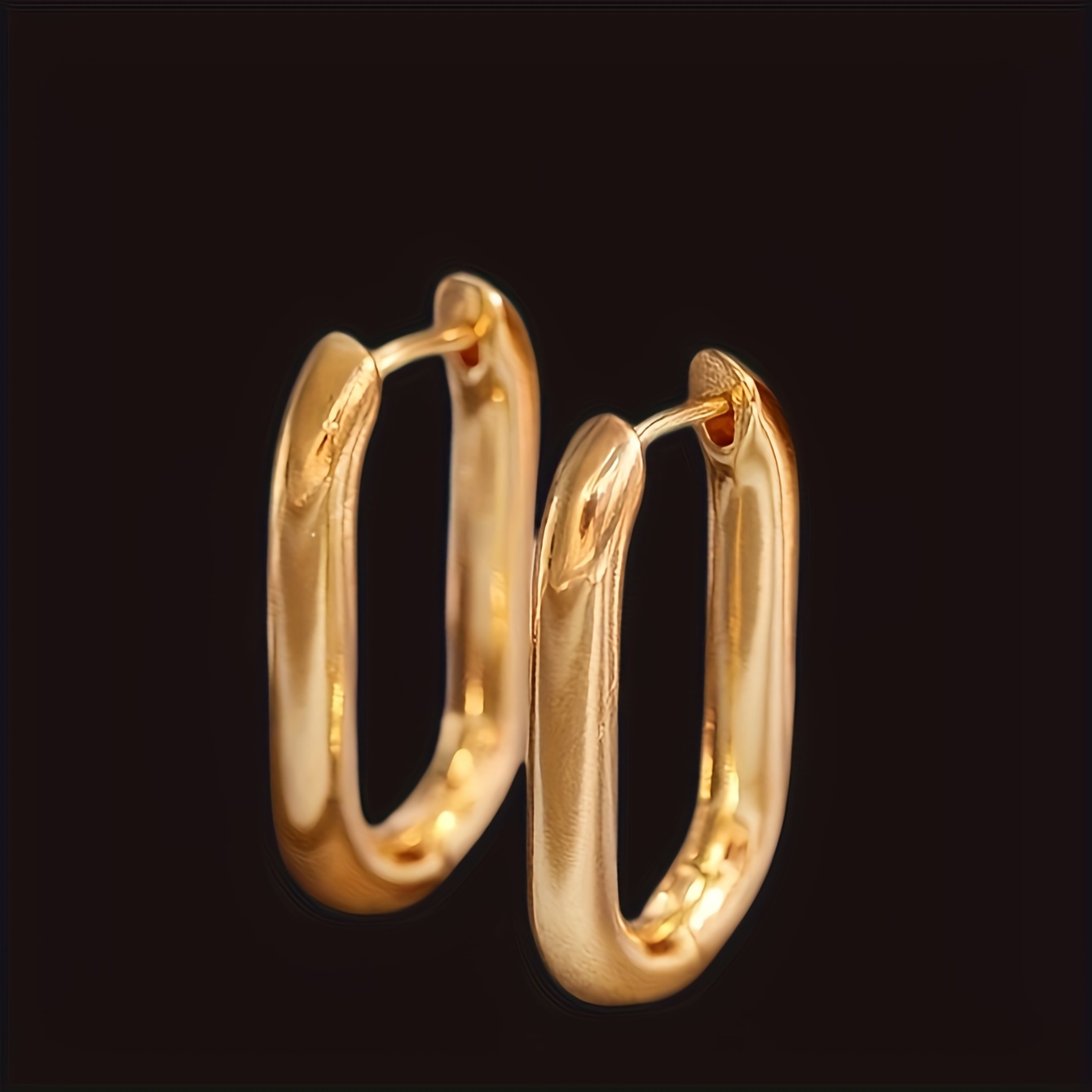 Vintage Style Rectangular Hoop Earrings, Polished Metal Ear Buckles