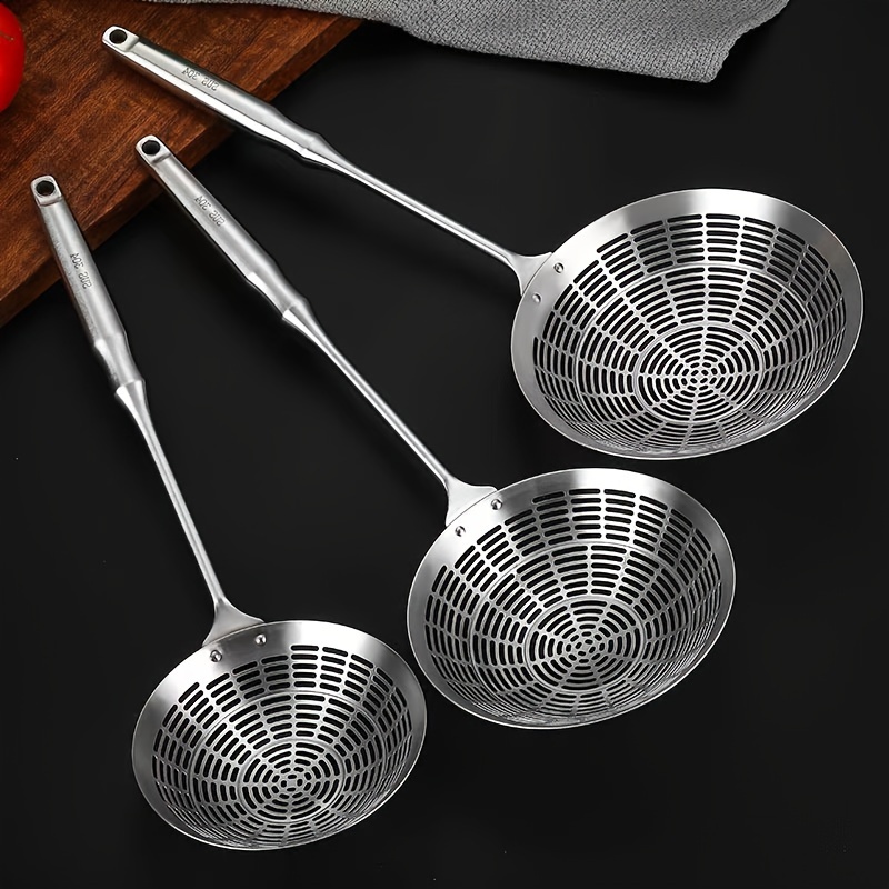 

1pc Large Stainless Steel Skimmer Spoon With Long Handle - , Rust-resistant Kitchen Strainer Ladle For Frying & Cooking