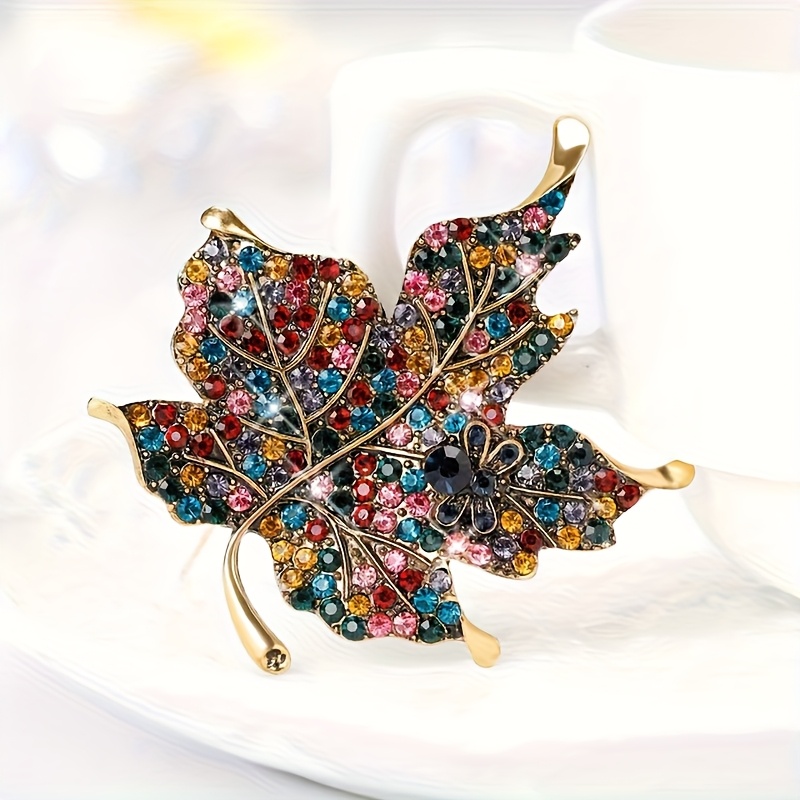 TEMU Diseño , Juego con Diferentes Colores de Piedras, Broche Vintage de Hoja de , Accesorio de Corsage de Hoja Colorida, Regalo de Accesorio para