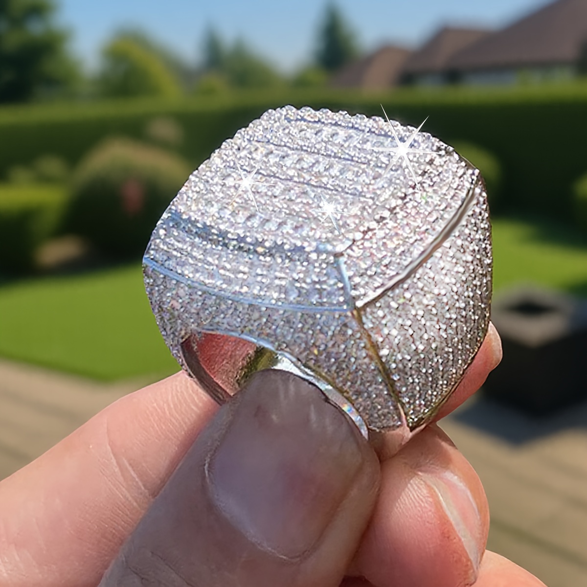 Luxury Rapper, Hip-hop Trend, Cool Cube Zirconia Square Ring, Designer, High-quality Men'S and Women'S Jewelry, Daily Casual and Personalized Jewelry
