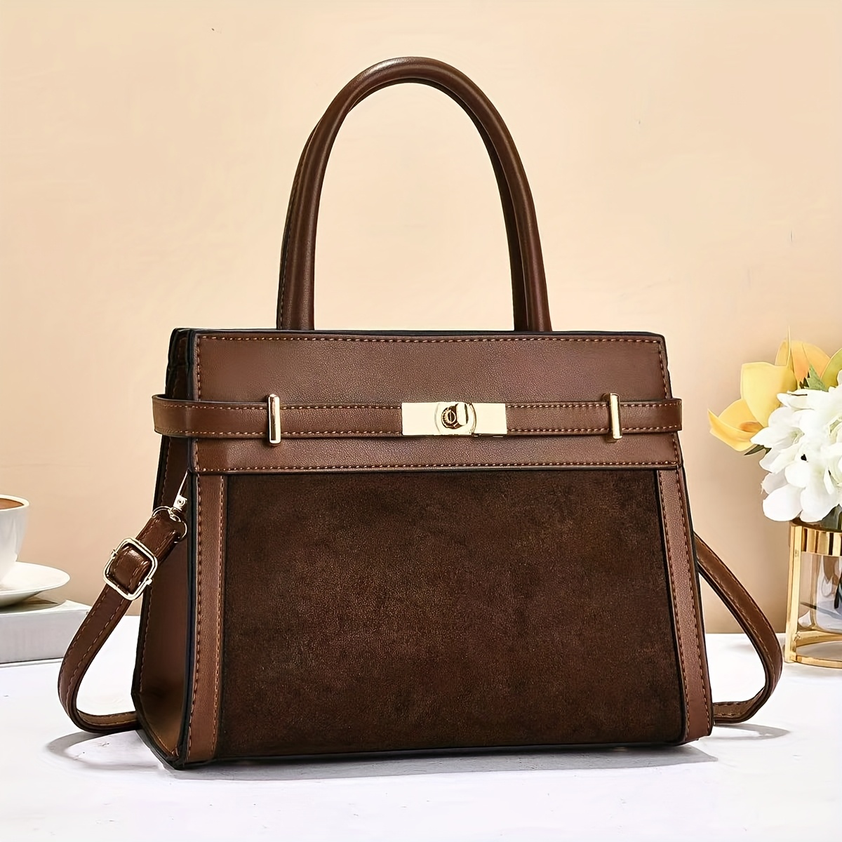 TEMU Suede High-quality Handbag Women's 2025 Retro Elegant Temperament Fashion Shoulder Bag Large Capacity Practical Crossbody Bag High-value Quality