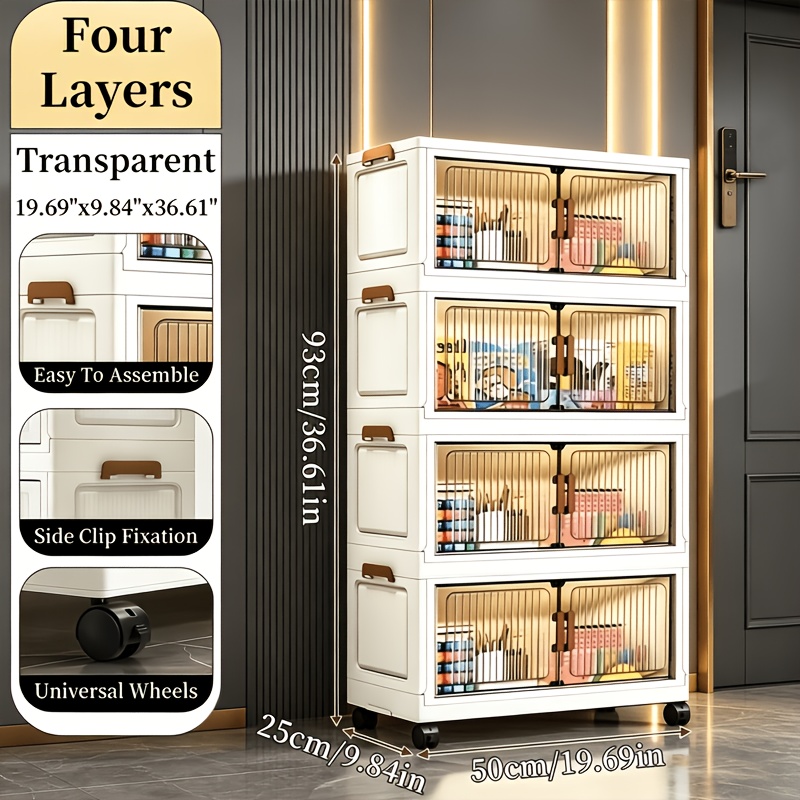 TEMU 4/5/6 Layers Large-capacity Stackable Lidded Storage Cabinet With Casters, Portable Foldable Plastic Wardrobe Organizer And Drawer Unit,