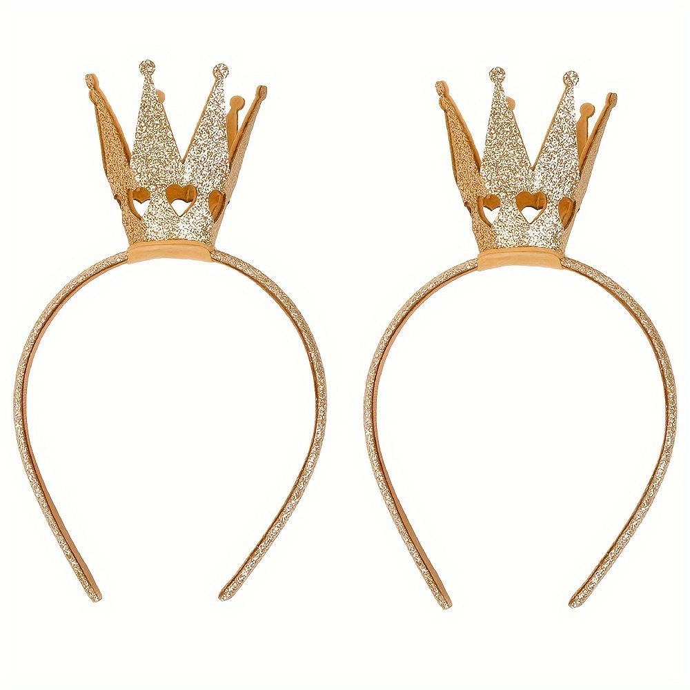 2pcs Crown Headbands For Women Princess Crown Headband Queen Crown Halloween Costume Birthday Hairband Golden
