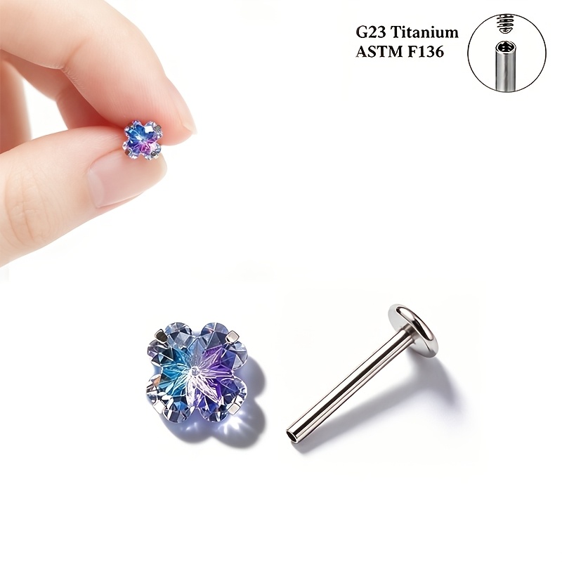 TEMU 1pc G23 Titanium F136 Iridescent Gradient Firework Stud Ear Piercing, Inner Spiral Anti-fall Lip Nail Ear Bone Nail, Individual Versatile