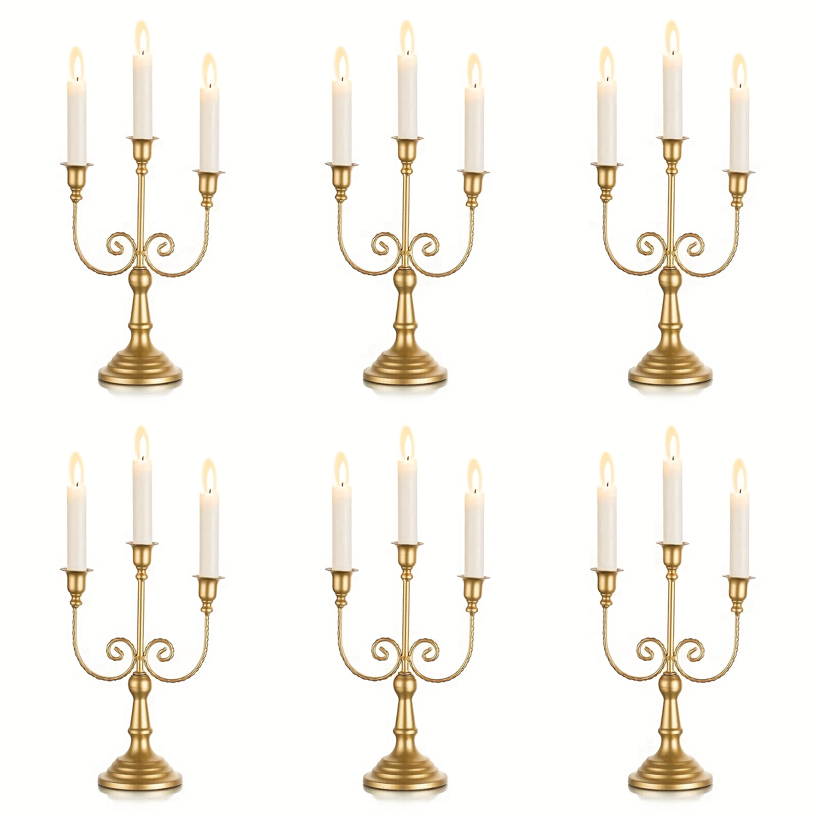 TEMU 6pcs Candelabra Golden Taper Candle Holder For Centerpiece - 3-arm Candlesticks Holder For Wedding Table Centerpieces Metal Candle Stick Holders