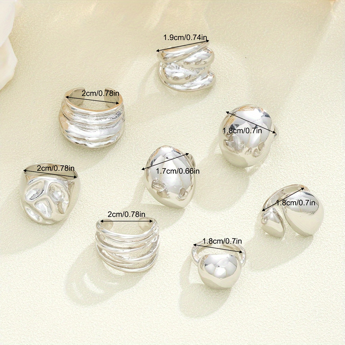 8 Piece Set & Bold Wide Band Geometric Ring Set For Women