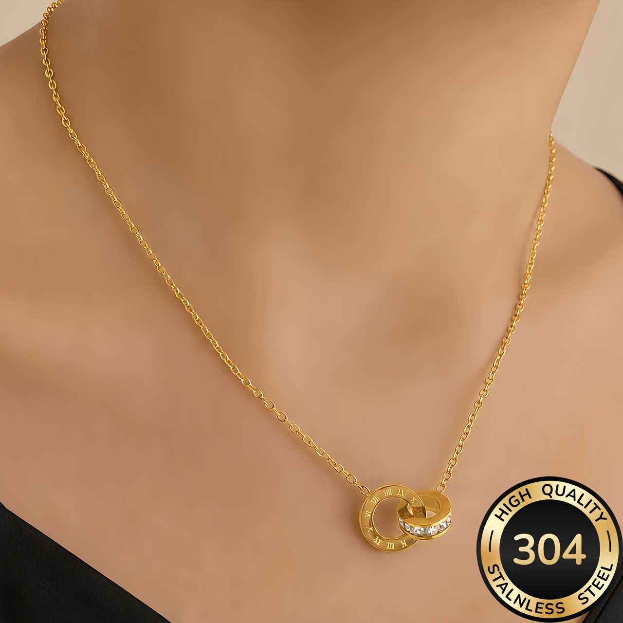 Women's Dual Interwoven Circular Necklace in Hypoallergenic Stainless Steel