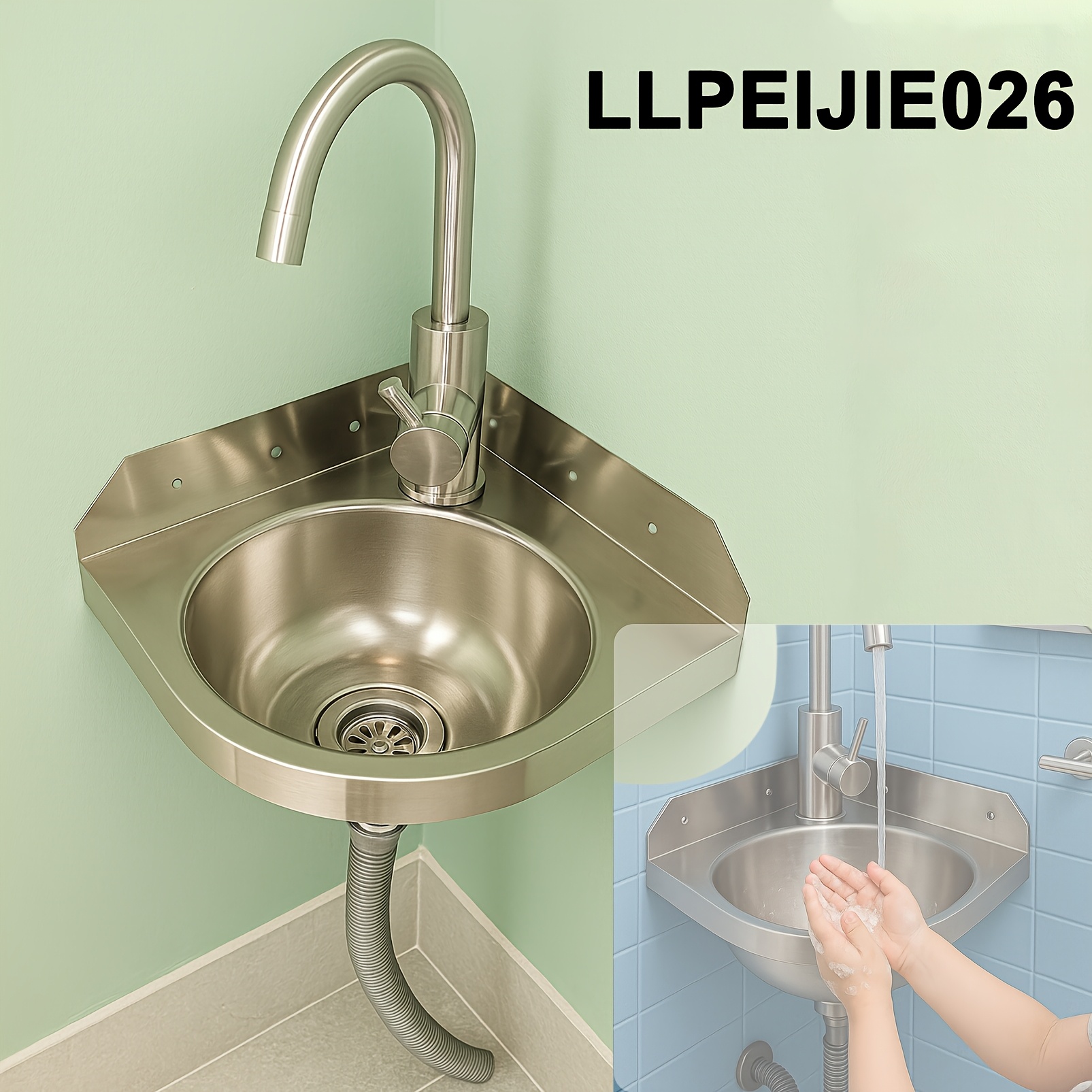 Single Bowl Kitchen Sink, Wall-mounted Sink With Hot And Cold Faucet, Triangular Sink, Corner Sink With Drain Kit Suitable For Kitchen And Bathroom