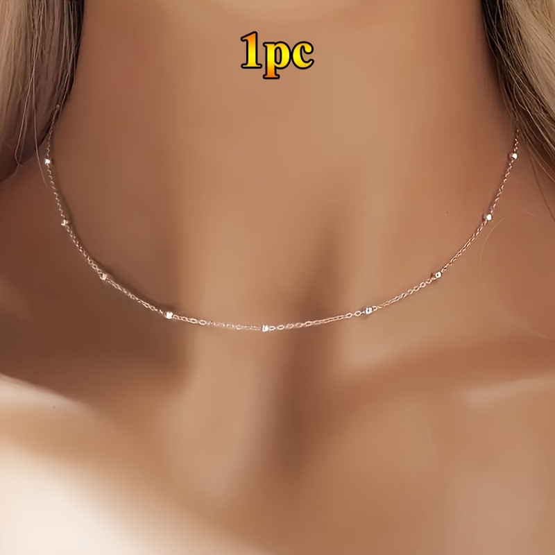 Image of 1/2/5/10pcs Classic Silvery Bead Necklace With Collarbone Chain, Stainless Steel Women's Jewelry, Birthday Gift, Cool Party Accessory For Women, Valentine's Day Present For Mom, Family &