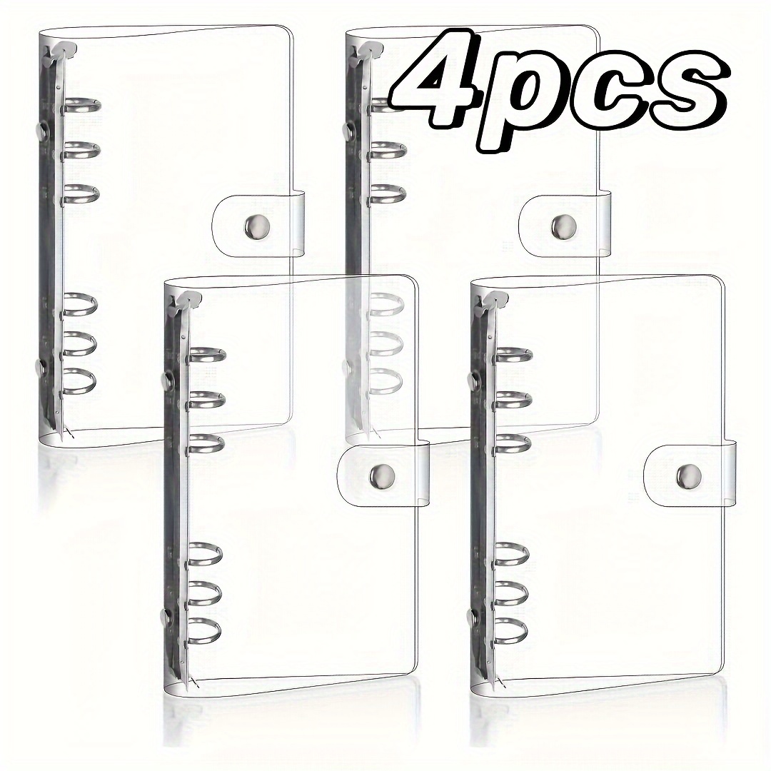 1pc/4pcs A6 Transparent Soft Pvc 6-ring Budget Binder Filled With Plan Binder Cover Protective Cover Snap Closure Binder Folder Suitable For Meetings, Travel, And Office Supplies A6