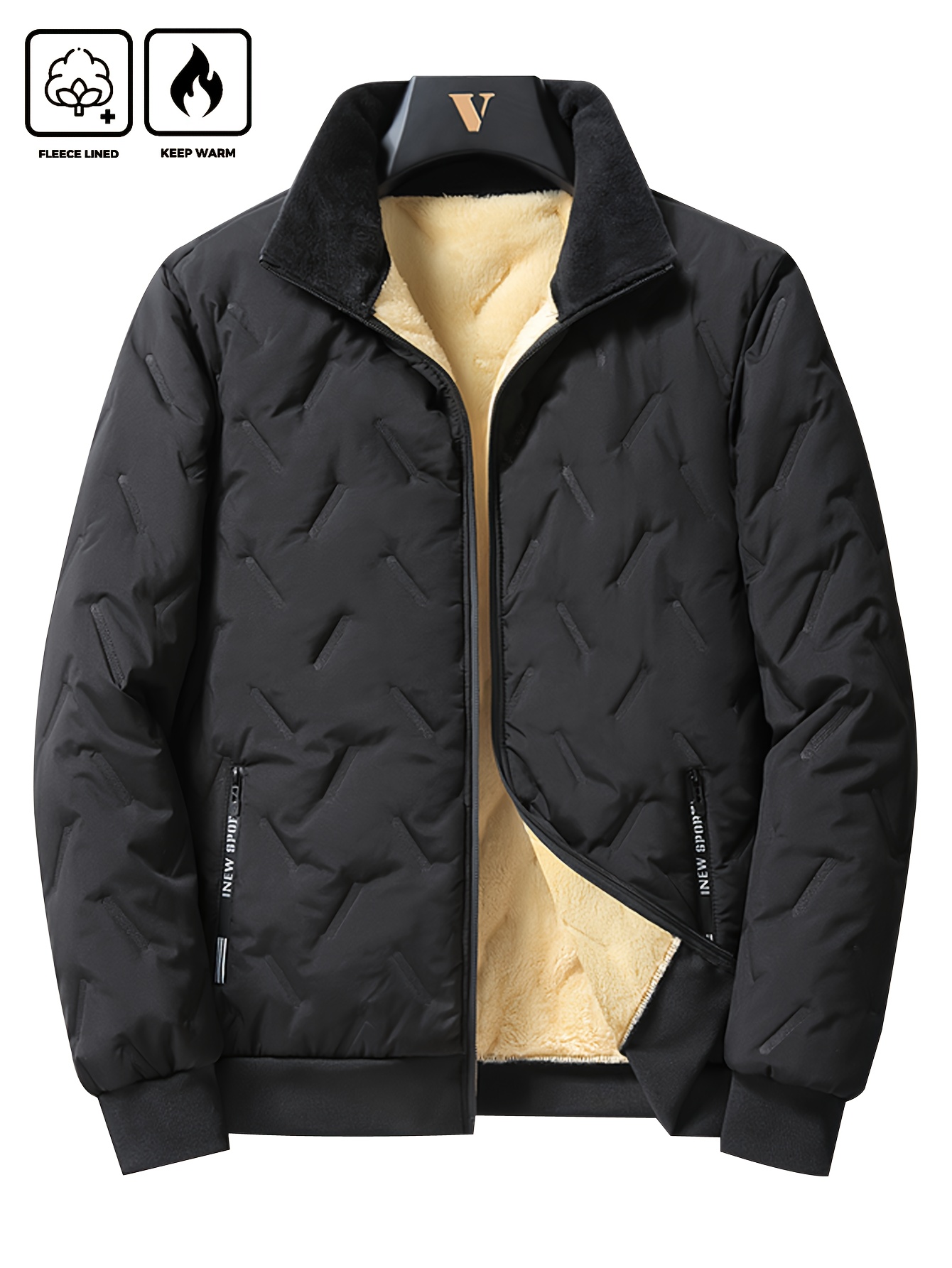 herren herbst- und winterjacke mit stehkragen aus  , warme herren fleece-gefütterte jacke