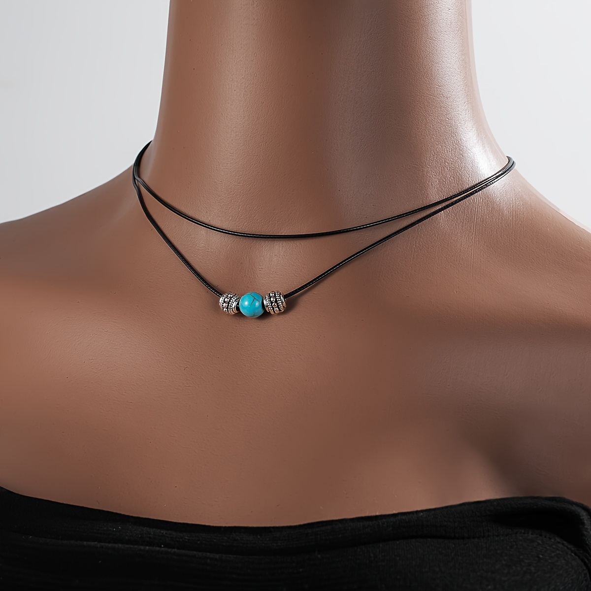 

Collier Double Couche -Chic avec Pendentif Turquoise - Style Western Vintage, pour & les Vacances