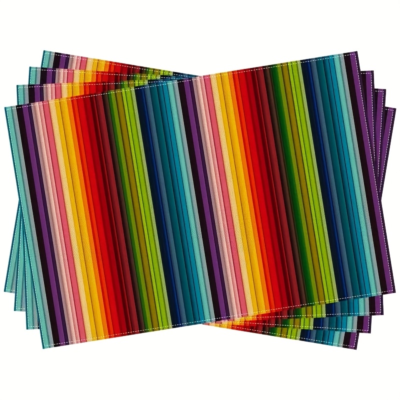 TEMU Set Of 4 Mexican Style Striped Placemats - Colorful Farmhouse Decorative Table Mats, Washable Rectangular Placemats, Suitable For De Mayo,