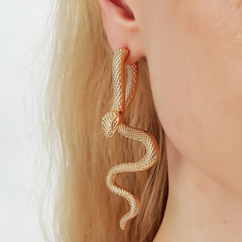 

Bold Snake-shaped Metal Earrings - Vintage Style, Zinc Alloy & Copper Posts, Parties & Casual Attire