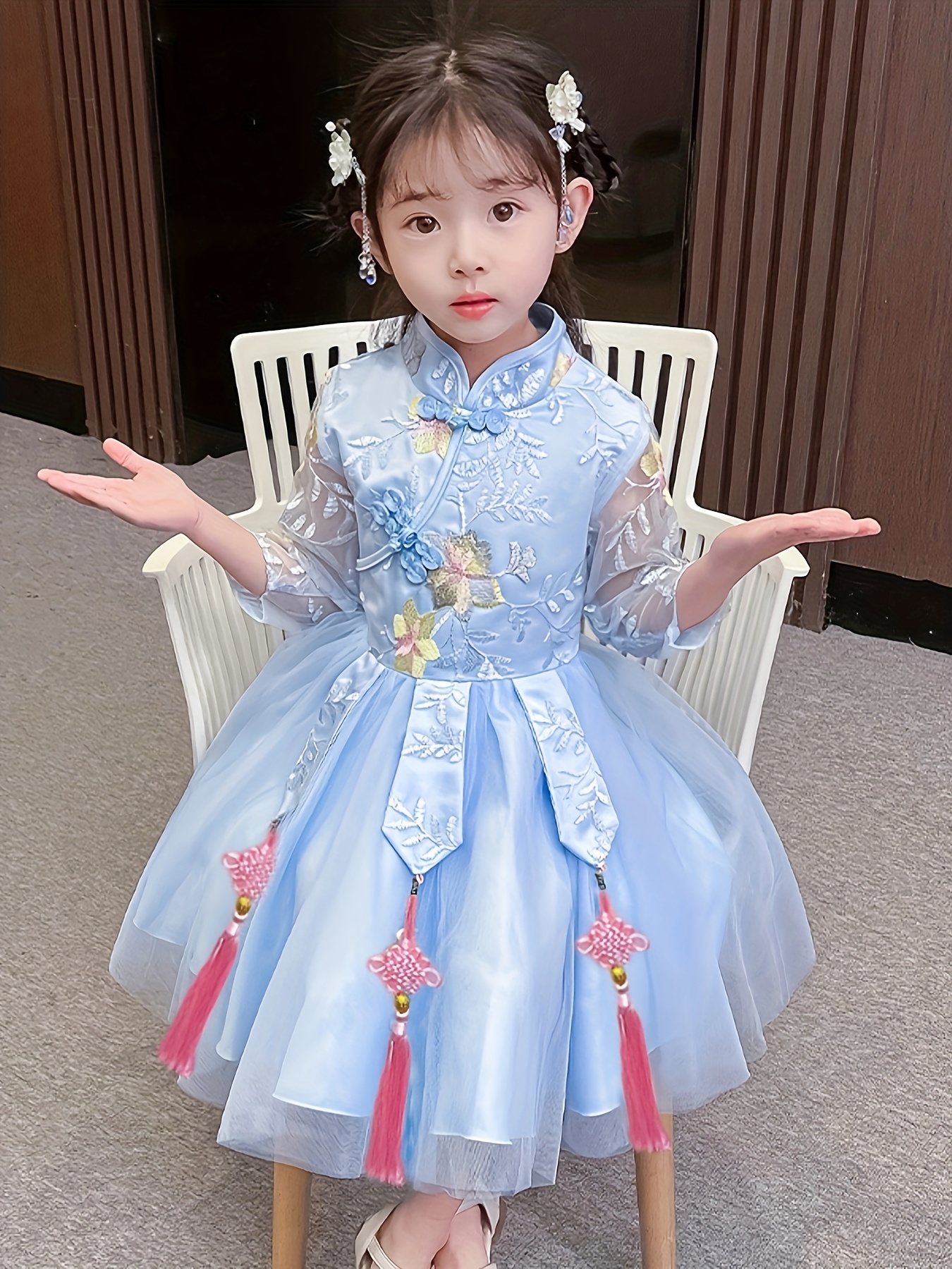 open lace back dress Floral Girl Princess Dress Knee Length for 1st Birthday J408  DreamyVow