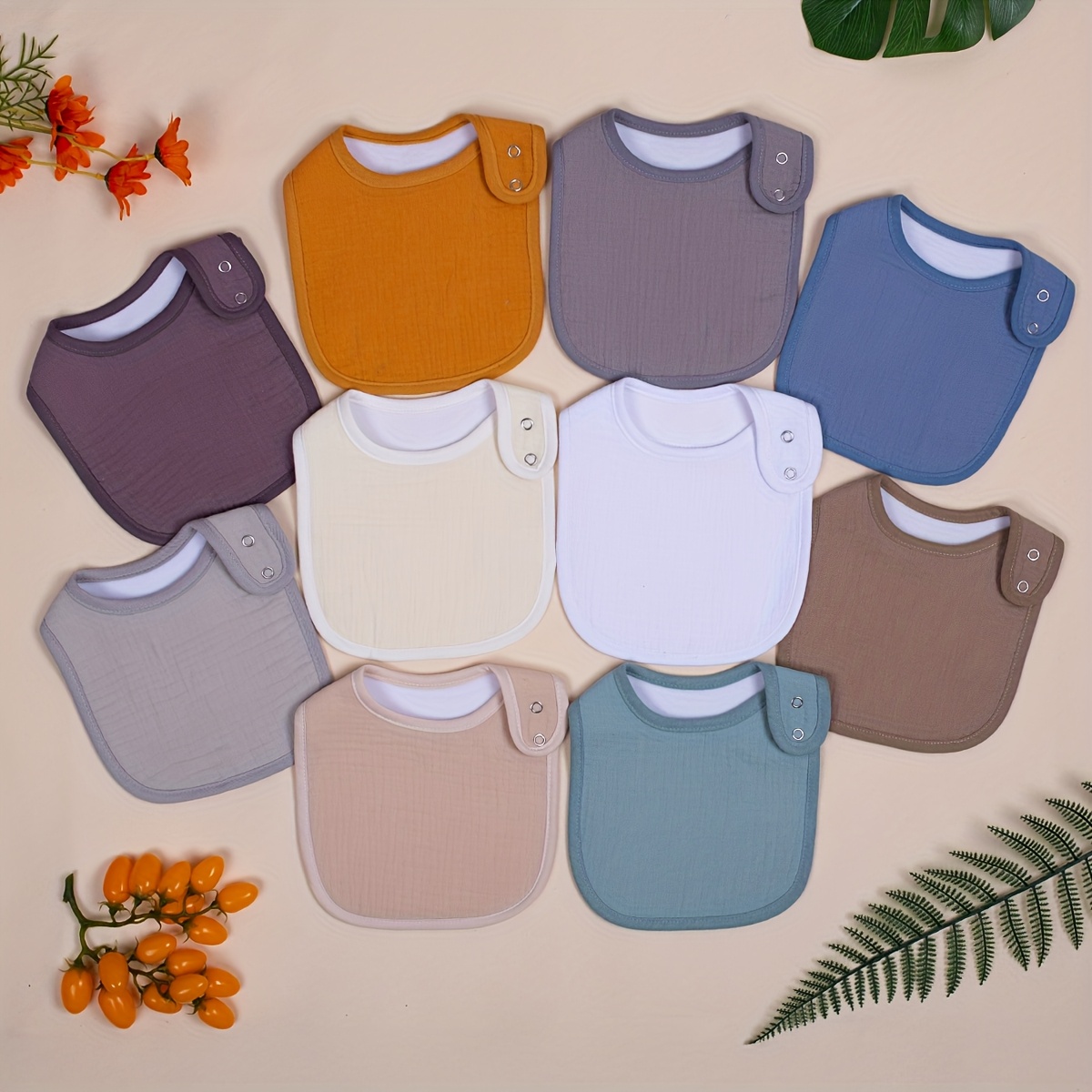 TEMU 10pcs Muslin Baby Bibs For Boys And Girls, Absorbent, Breathable, Soft, Adjustable Snap Closures, Perfect For Feeding, Teething, And .
