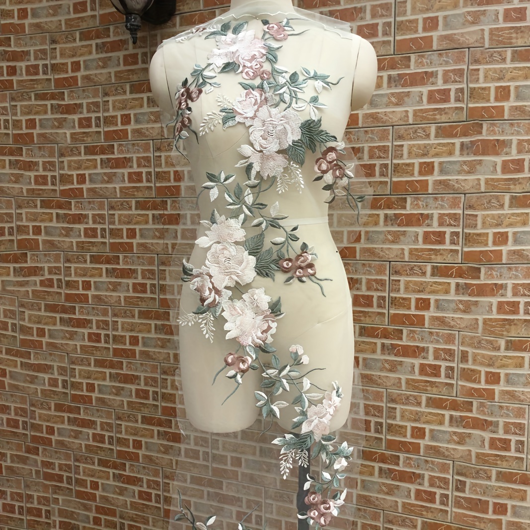 E-shop Ultra-langer Mesh-Stickerei Blumen Stoffaufnäher Hochzeitskleid Kleiderdekoration Aufnäher