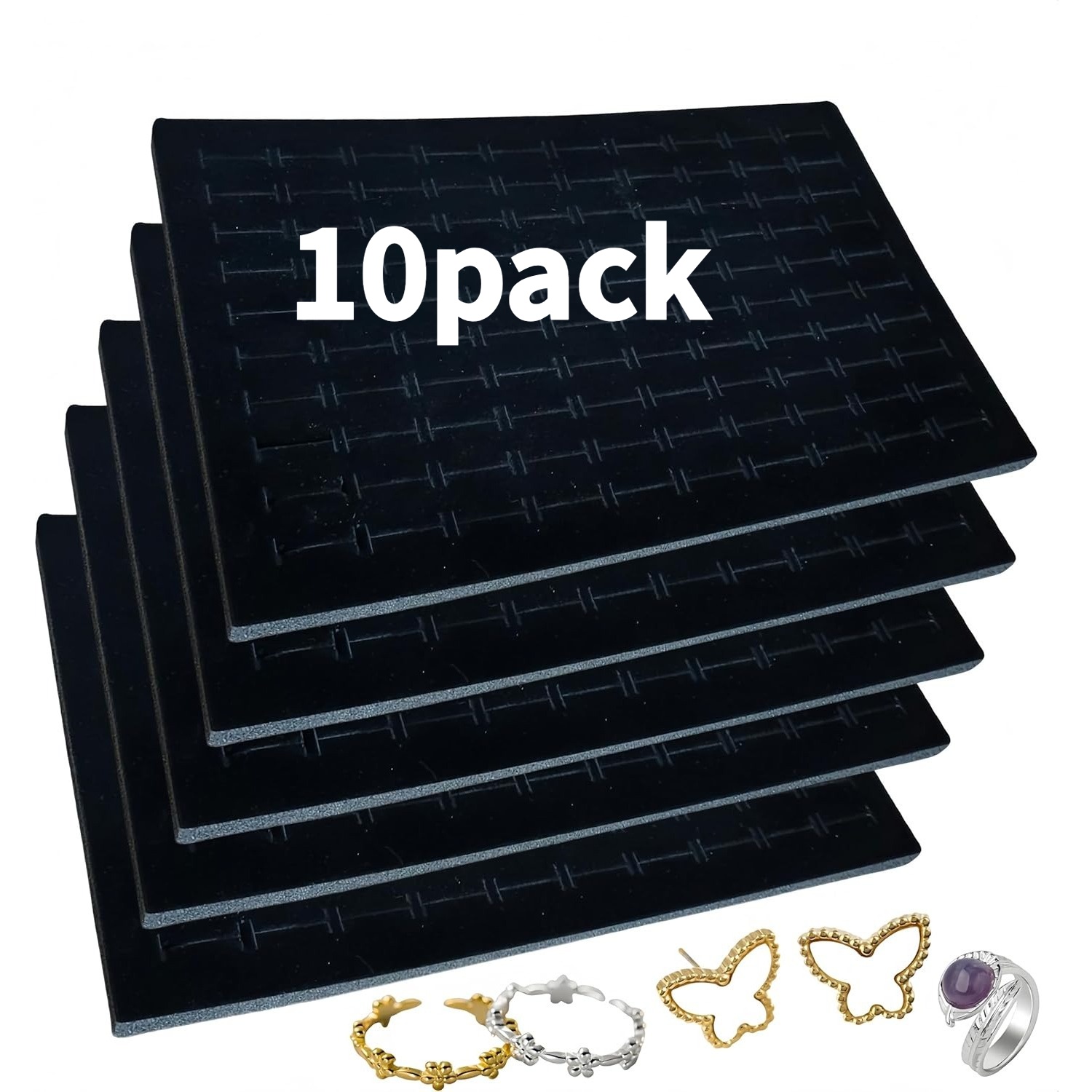 TEMU 10-pack Black Velvet Ring Storage Boxes, Earring Storage Boxes, 100-slot Foam Plug-in Stud Earring Earring Holder (11 X 7 X 0.5 Inches), Earring