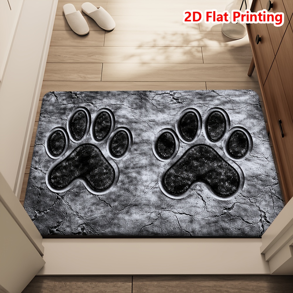 TEMU 1pc Of Doormat Featuring A Paw Print Design Made From Fleece And 1cm Thick Sponge Material, Soft, Absorbent, And Non-slip, Suitable For Indoor