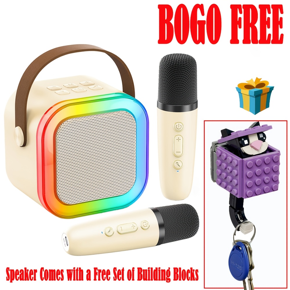 TEMU [bogo Buy 1 Get 1 Free] Portable Wireless Karaoke Machine With Dual Wireless Mics And Rgb Lights, Random Block Hook Included, Mini Karaoke
