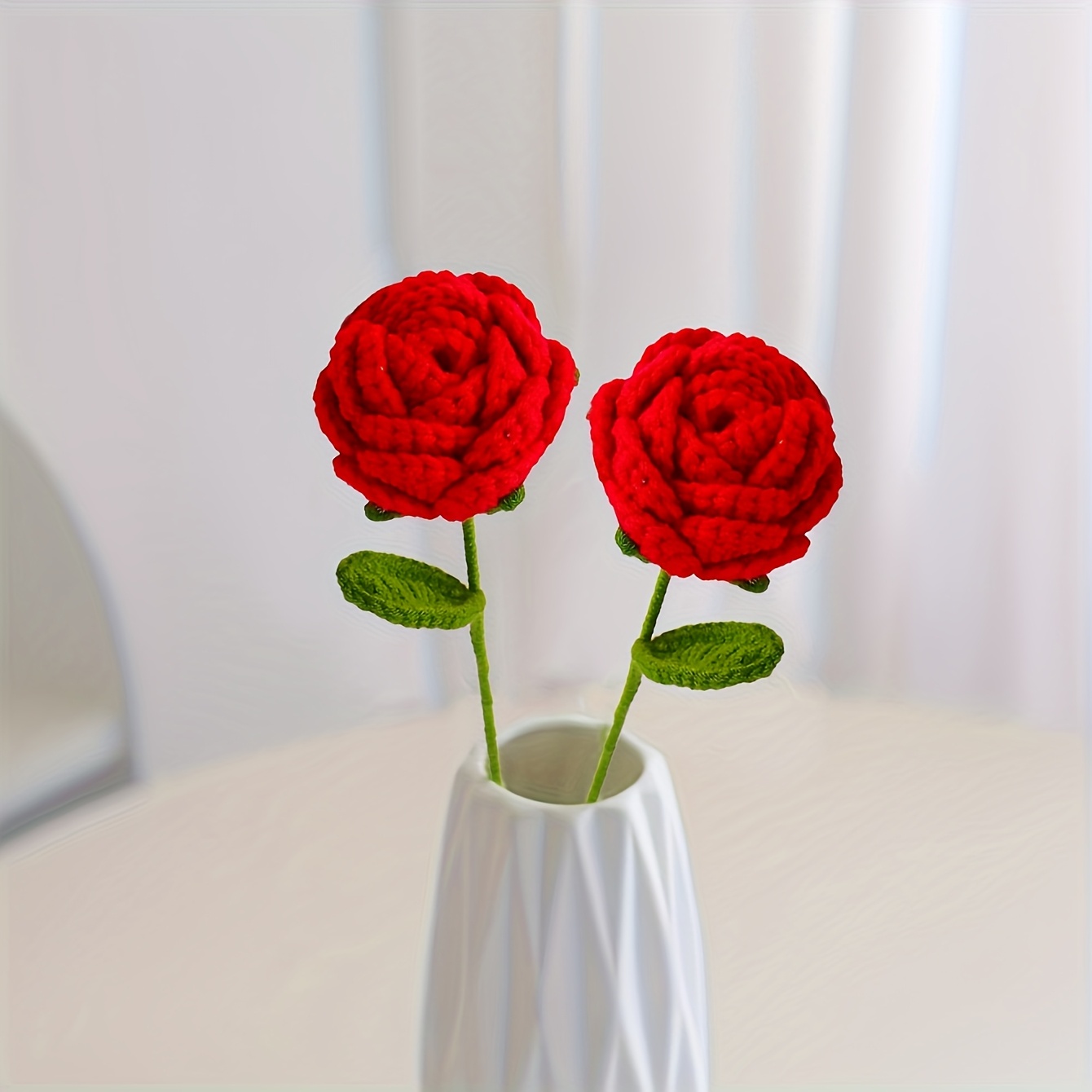 TEMU 2pcs, Handmade Crochet Rose Flowers, Artificial Knitted Rose Flowers, Home Vase Wedding Flower Decoration, Ladies Gift, Suitable For Mother's