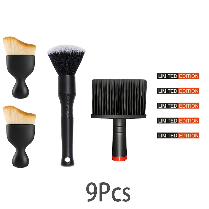TEMU Ensemble de 9 pièces (4 brosses de nettoyage et 5 autocollants ) Kit de brosses de nettoyage pour intérieur de voiture, brosse de détail à poils