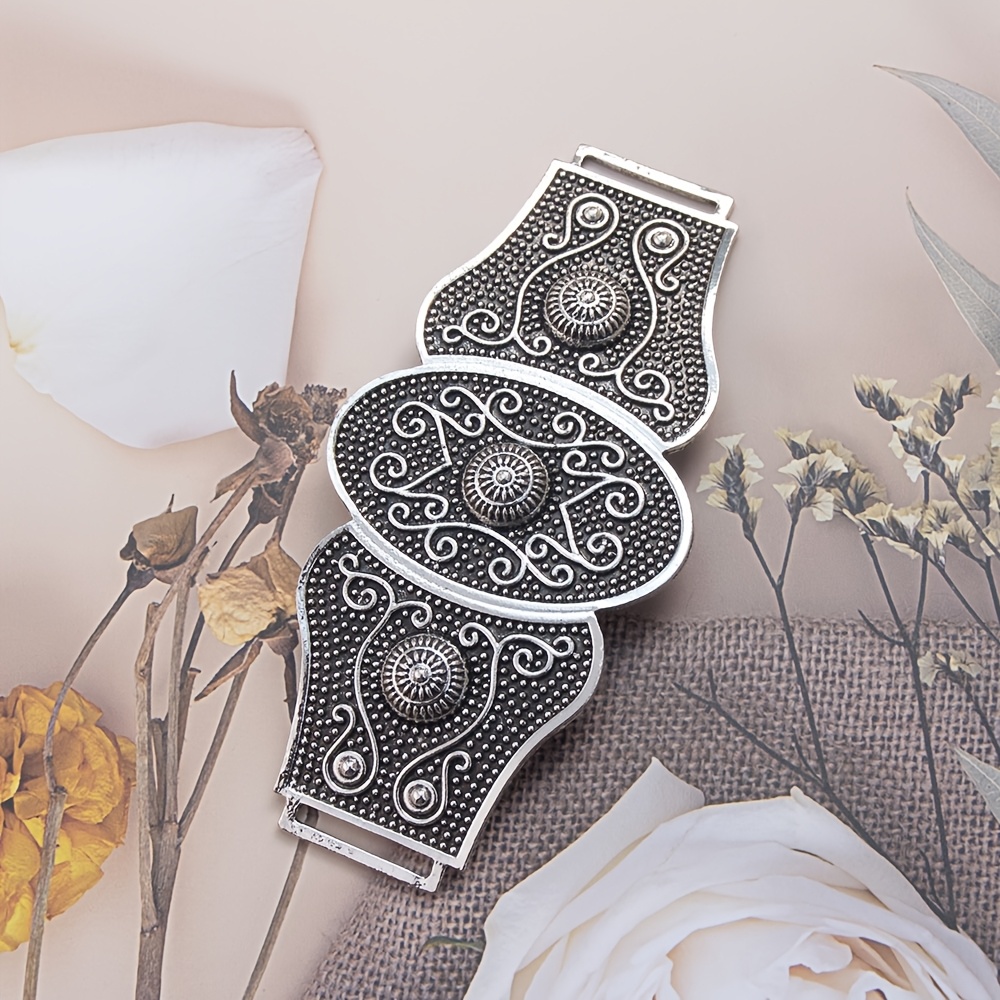 TEMU 1pc Vintage Gorgeous Central Asian Ethnic Women's Belt Head Ethnic Wedding Dress Metal Belt Additions Embossed Pattern Rivet Design Robe Waist