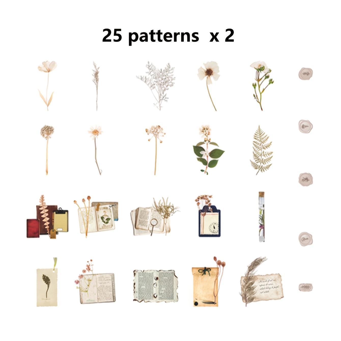 Image of 1 Pack 50 Sheets Pet Plant Flower Leaf Specimen English Note Pattern Decoration Stickers