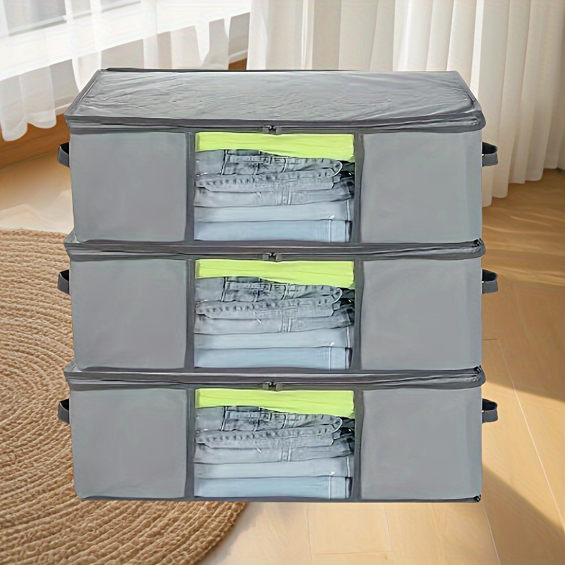 TEMU 3- Storage Bags For Comforters, Clothes, Blankets, - Non-woven Organizer Bins Clear Window, Zipper Closure - Wet , Use Handle Wraps