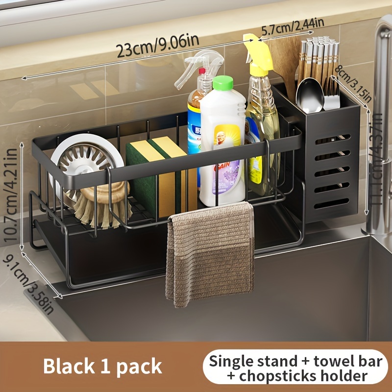 TEMU 1 Set Stainless Steel Kitchen Sink Caddy With Utensil , Multifunctional Soap Rack With Removable , Countertop Organizer For Sponges, Dish Cloths, Detergent, Scrubbers - Metal Kitchen Accessory